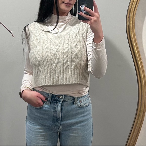 Ruby Moon Tan V-Neck Cable Knit Sweater Vest - Picture 3 of 11